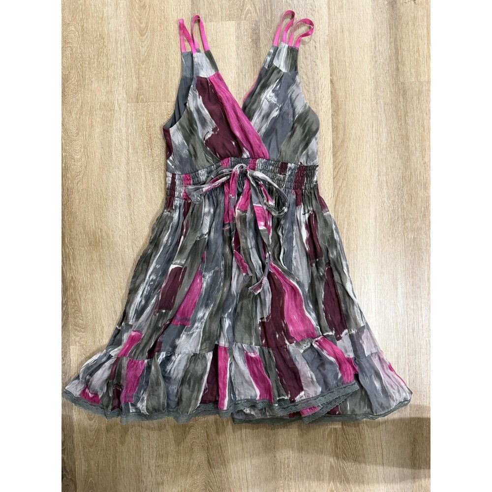 Nelli By Janice Jaraicie 100% Silk Y2K Dress Sleeveless Pink/Gray Size 4